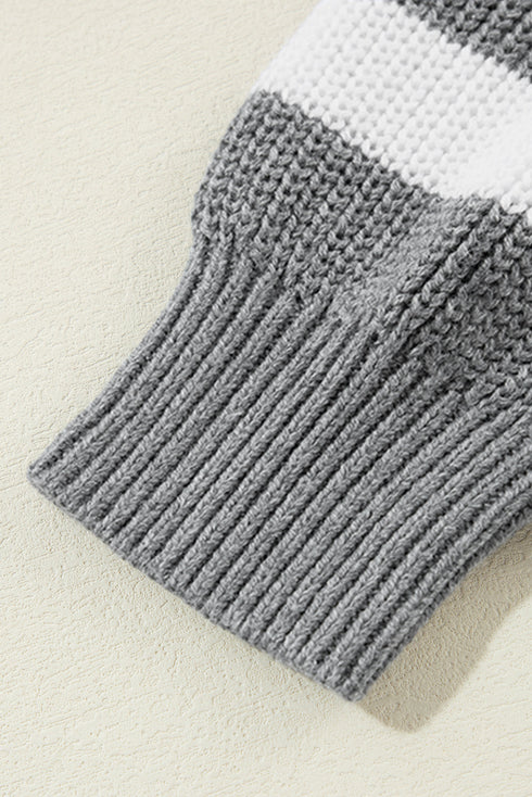 Textured Mixed Stitch Striped Crew Neck Sweater