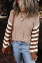 Textured Mixed Stitch Striped Crew Neck Sweater