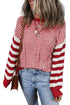 Textured Mixed Stitch Striped Crew Neck Sweater