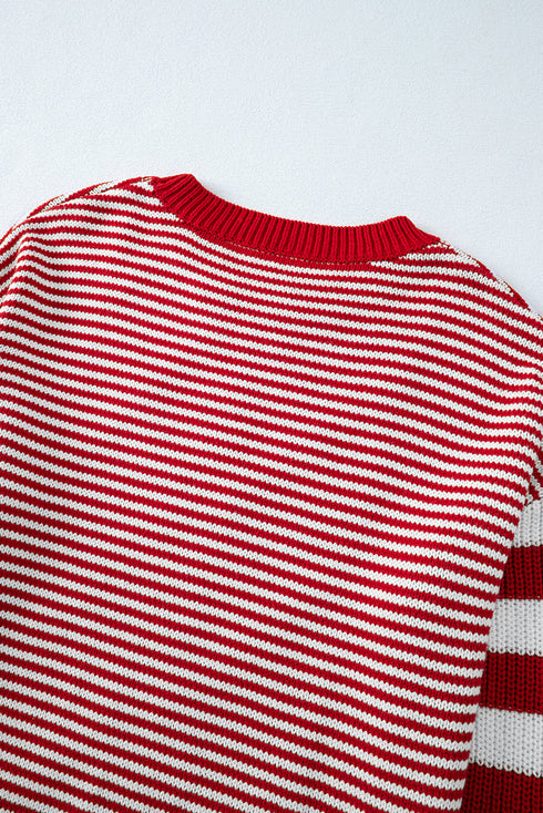 Textured Mixed Stitch Striped Crew Neck Sweater