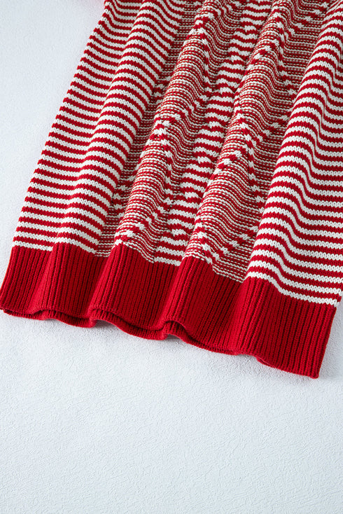 Textured Mixed Stitch Striped Crew Neck Sweater