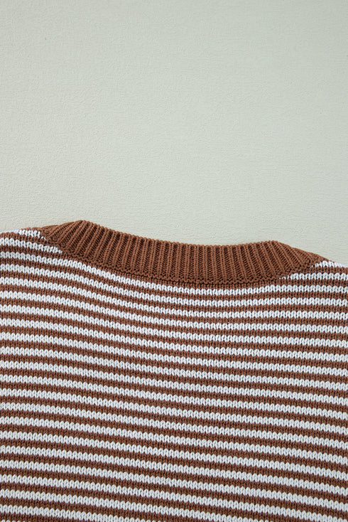 Textured Mixed Stitch Striped Crew Neck Sweater