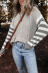 Textured Mixed Stitch Striped Crew Neck Sweater