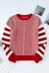 Textured Mixed Stitch Striped Crew Neck Sweater