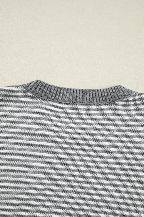 Textured Mixed Stitch Striped Crew Neck Sweater