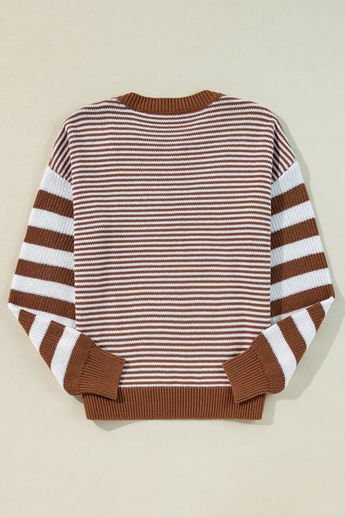 Textured Mixed Stitch Striped Crew Neck Sweater