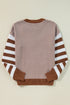 Textured Mixed Stitch Striped Crew Neck Sweater