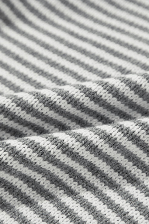Textured Mixed Stitch Striped Crew Neck Sweater