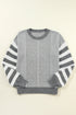Textured Mixed Stitch Striped Crew Neck Sweater