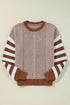 Textured Mixed Stitch Striped Crew Neck Sweater