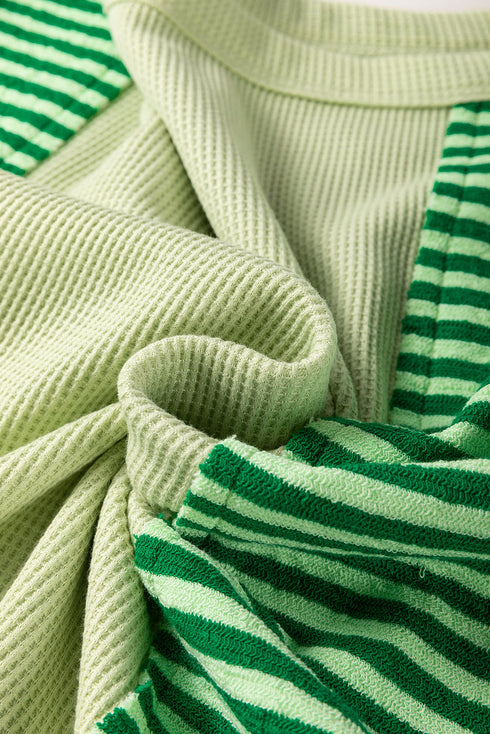Textured Mixed Stripe And Solid Panel Short Sleeve Top
