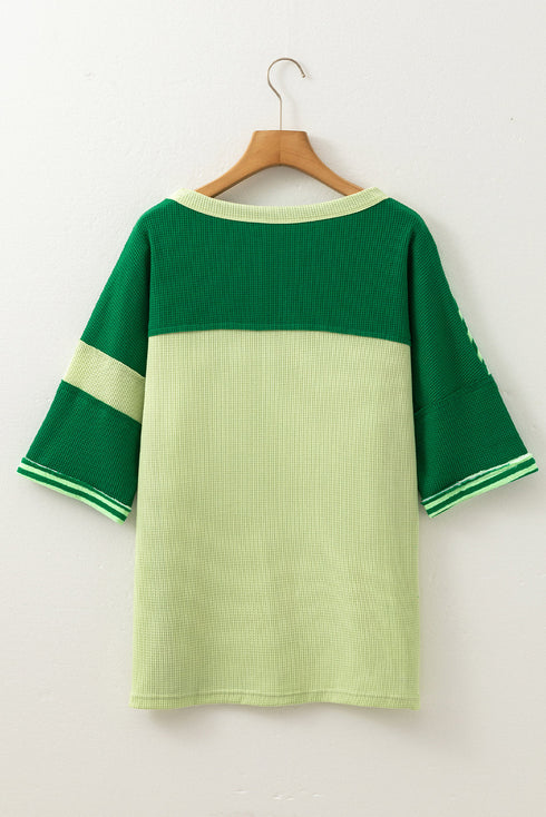 Textured Mixed Stripe And Solid Panel Short Sleeve Top