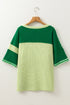 Textured Mixed Stripe And Solid Panel Short Sleeve Top