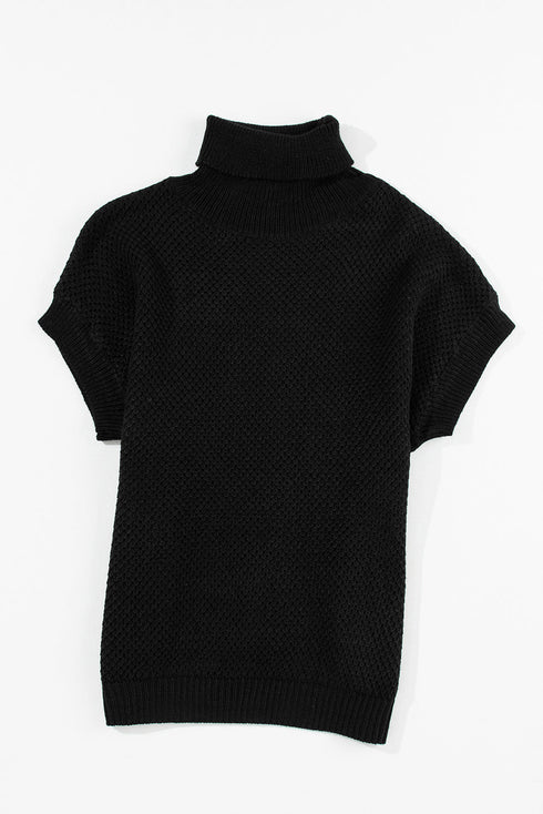 Textured Mock Neck Cap Sleeve Knit Sweater