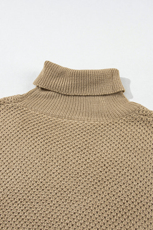 Textured Mock Neck Cap Sleeve Knit Sweater