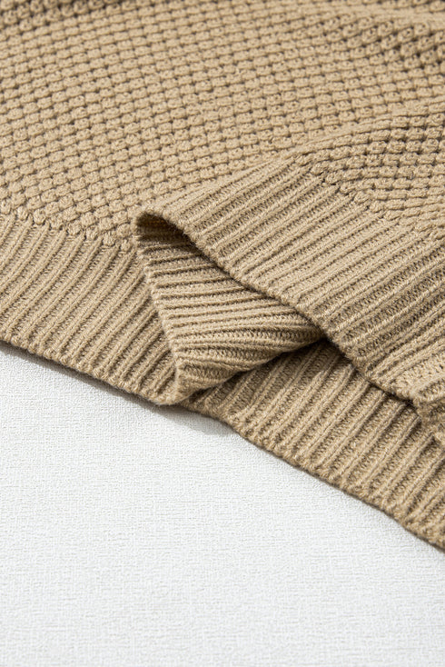 Textured Mock Neck Cap Sleeve Knit Sweater
