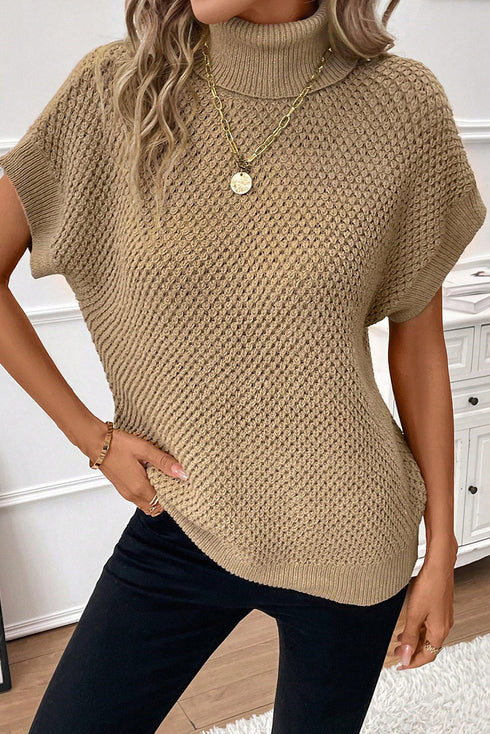 Textured Mock Neck Cap Sleeve Knit Sweater