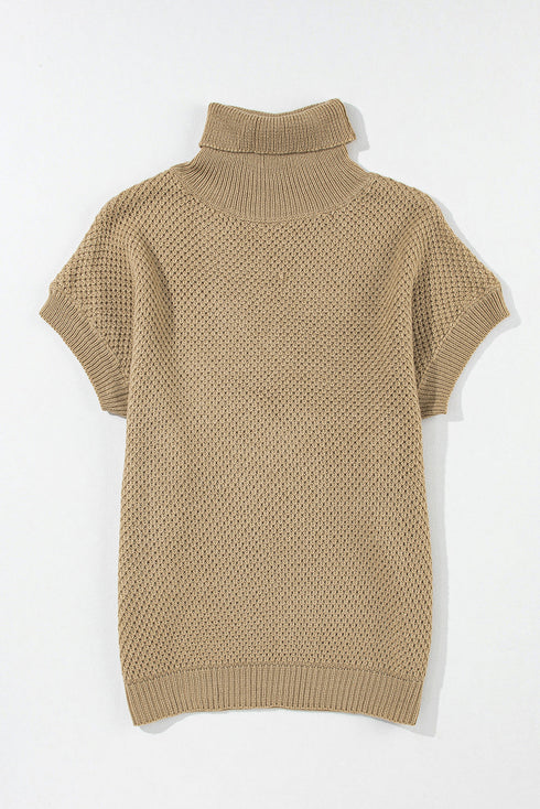 Textured Mock Neck Cap Sleeve Knit Sweater