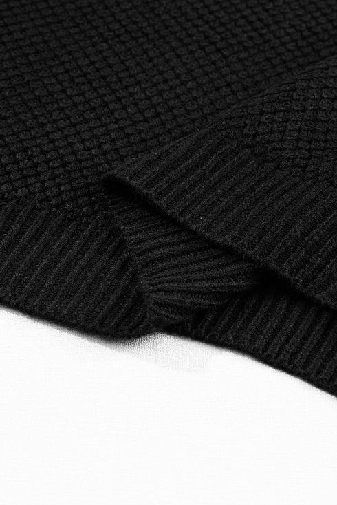 Textured Mock Neck Cap Sleeve Knit Sweater