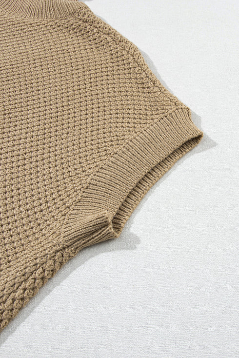 Textured Mock Neck Cap Sleeve Knit Sweater