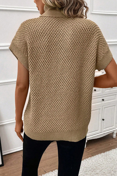 Textured Mock Neck Cap Sleeve Knit Sweater