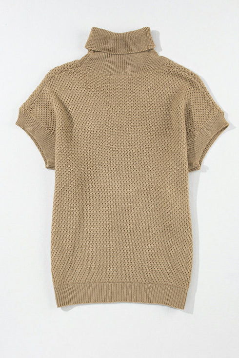 Textured Mock Neck Cap Sleeve Knit Sweater