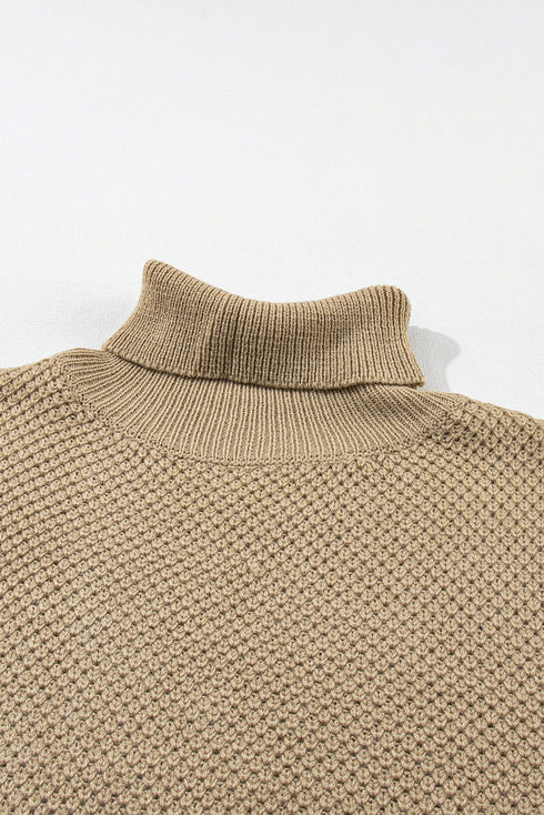 Textured Mock Neck Cap Sleeve Knit Sweater