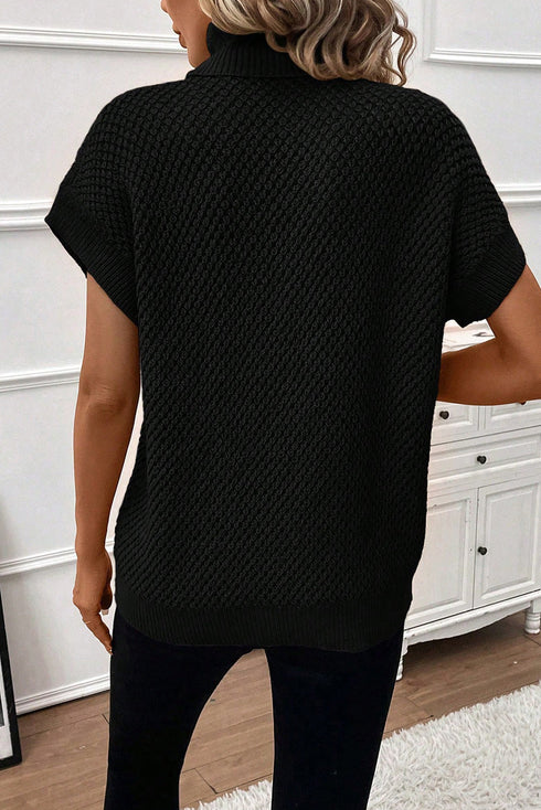 Textured Mock Neck Cap Sleeve Knit Sweater