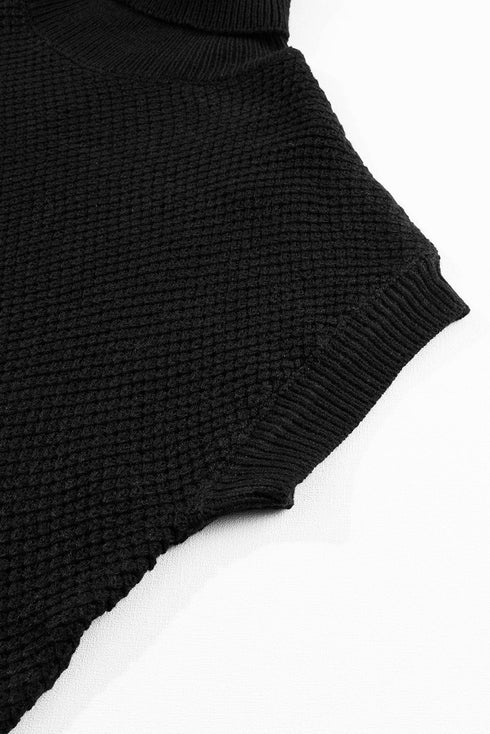 Textured Mock Neck Cap Sleeve Knit Sweater