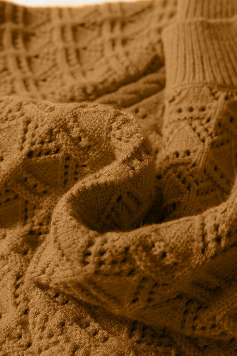 Textured Mock Neck Pointelle Puff Sleeve Sweater