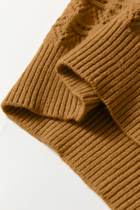 Textured Mock Neck Pointelle Puff Sleeve Sweater