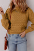 Textured Mock Neck Pointelle Puff Sleeve Sweater