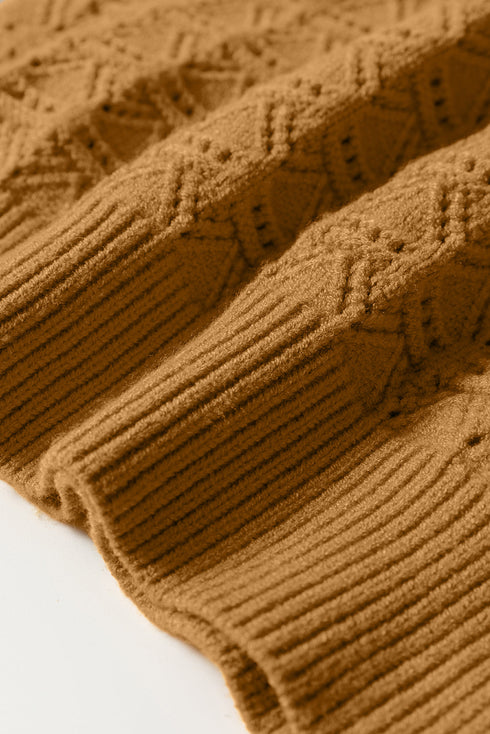 Textured Mock Neck Pointelle Puff Sleeve Sweater