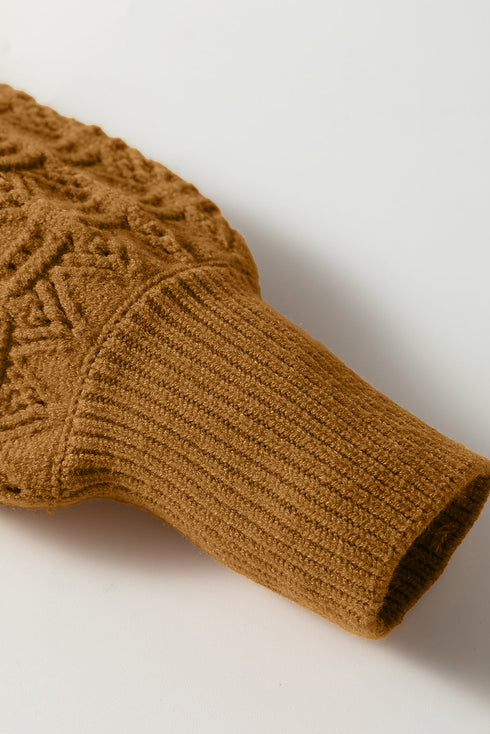 Textured Mock Neck Pointelle Puff Sleeve Sweater