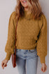 Textured Mock Neck Pointelle Puff Sleeve Sweater