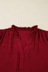 Textured Notched Neck Long Sleeve Shirred Cuff Blouse