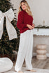 Textured Notched Neck Long Sleeve Shirred Cuff Blouse