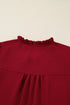 Textured Notched Neck Long Sleeve Shirred Cuff Blouse