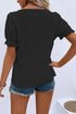 Textured Notched Neck Short Puff Sleeve Relaxed Blouse