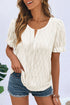 Textured Notched Neck Short Puff Sleeve Relaxed Blouse