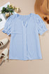 Textured Notched Neck Short Puff Sleeve Relaxed Blouse