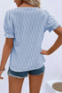 Textured Notched Neck Short Puff Sleeve Relaxed Blouse