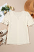 Textured Notched Neck Short Puff Sleeve Relaxed Blouse