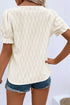 Textured Notched Neck Short Puff Sleeve Relaxed Blouse