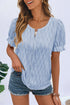 Textured Notched Neck Short Puff Sleeve Relaxed Blouse
