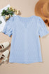 Textured Notched Neck Short Puff Sleeve Relaxed Blouse
