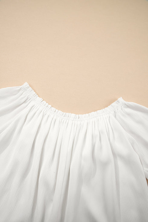 Textured Off Shoulder Lace Insert Long Sleeve Blouse