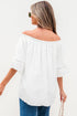 Textured Off Shoulder Lace Insert Long Sleeve Blouse