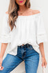 Textured Off Shoulder Lace Insert Long Sleeve Blouse