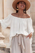 Textured Off Shoulder Lace Insert Long Sleeve Blouse
